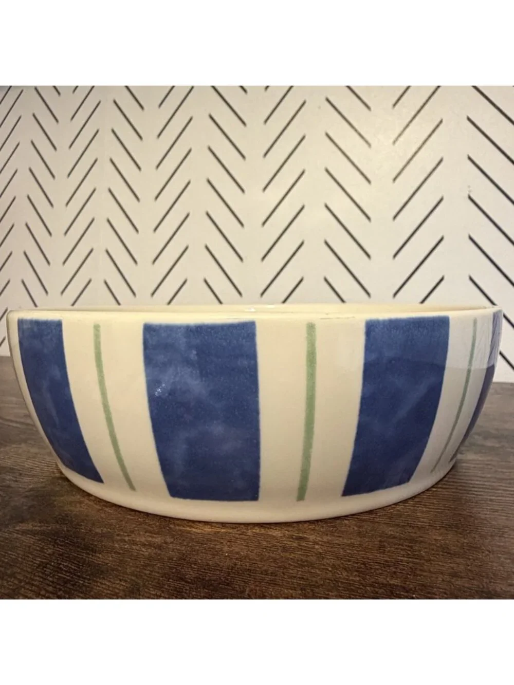 Pfaltzgraff Wyngate Stripe Round Baker Stoneware Bowl Blue Green USA 8